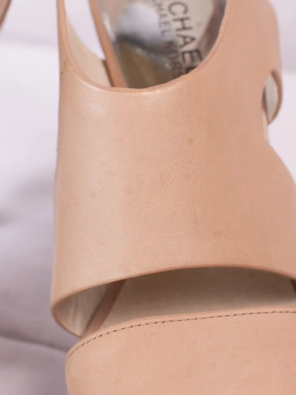 Michael Kors Tan Leather Platform Peep Toe Ankle Strap Heels Size 7 Nude Beige